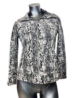 Y2K Snake Print Zip Up Jacket Women’s Small Black Gray Snakeskin Pattern Fitted